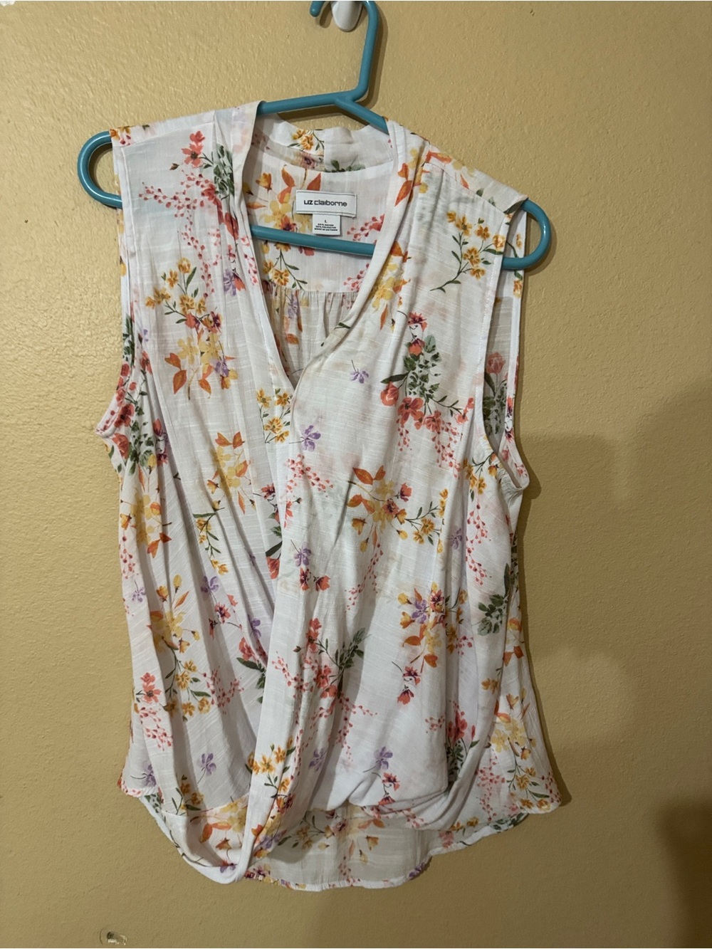 Liz Claiborne White Floral Wrap-Front Sleeveless Camisole